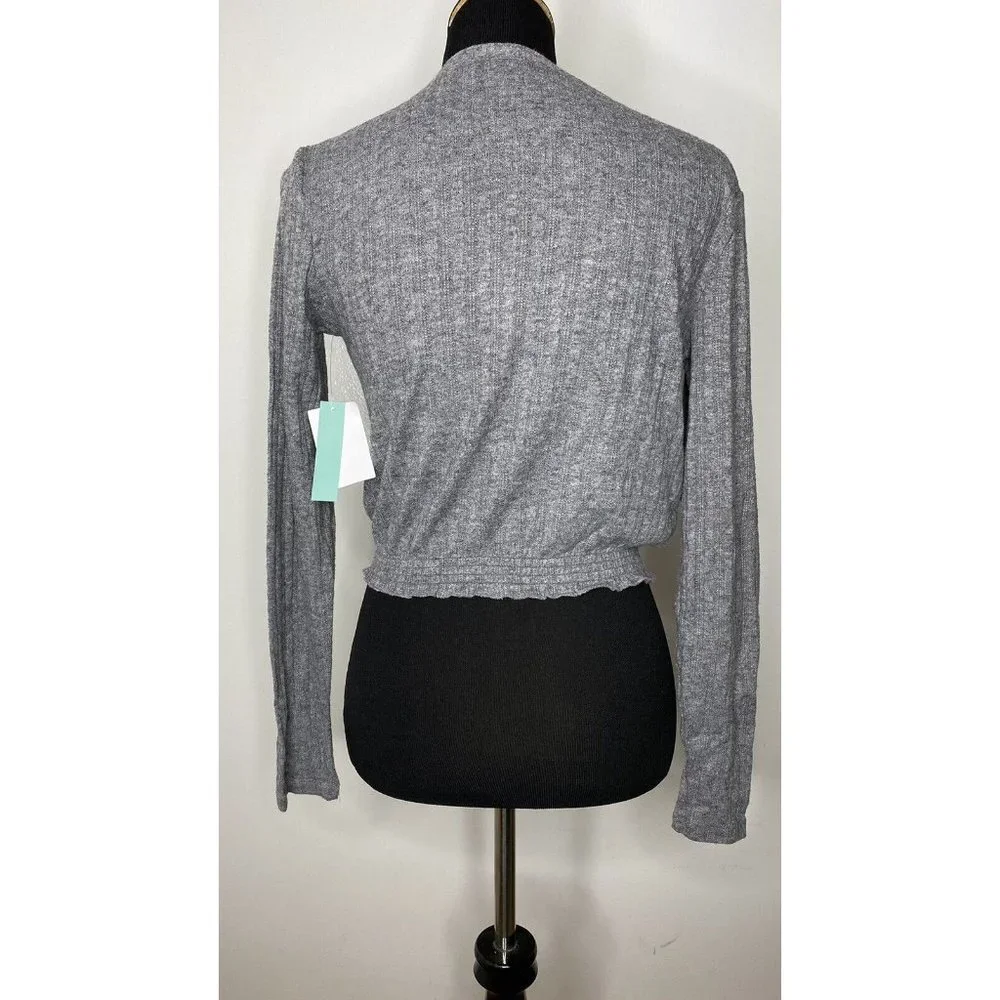 NWT‎ Women's Abound Pointelle Knit Crop Grey Sweater S